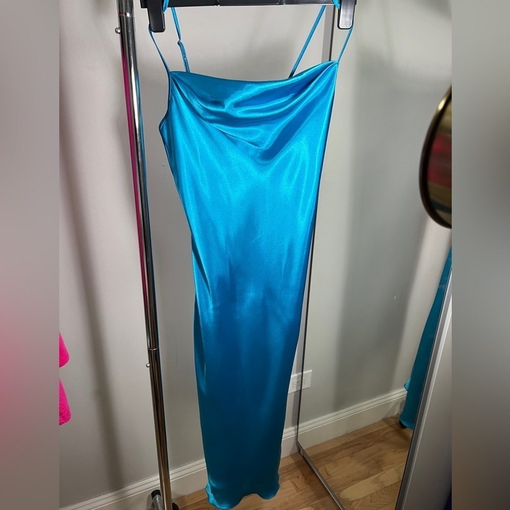 BEBE Satin Dress in Blue - Picture 3 of 7